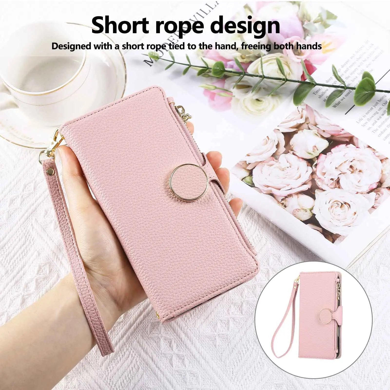 Crossbody Zipper Cards Holder Leather Wallet Book Case For iPhone 18 Pro Max 17 16 15 14 13 12 11 Pro Max Plus Lanyard Bag Cover