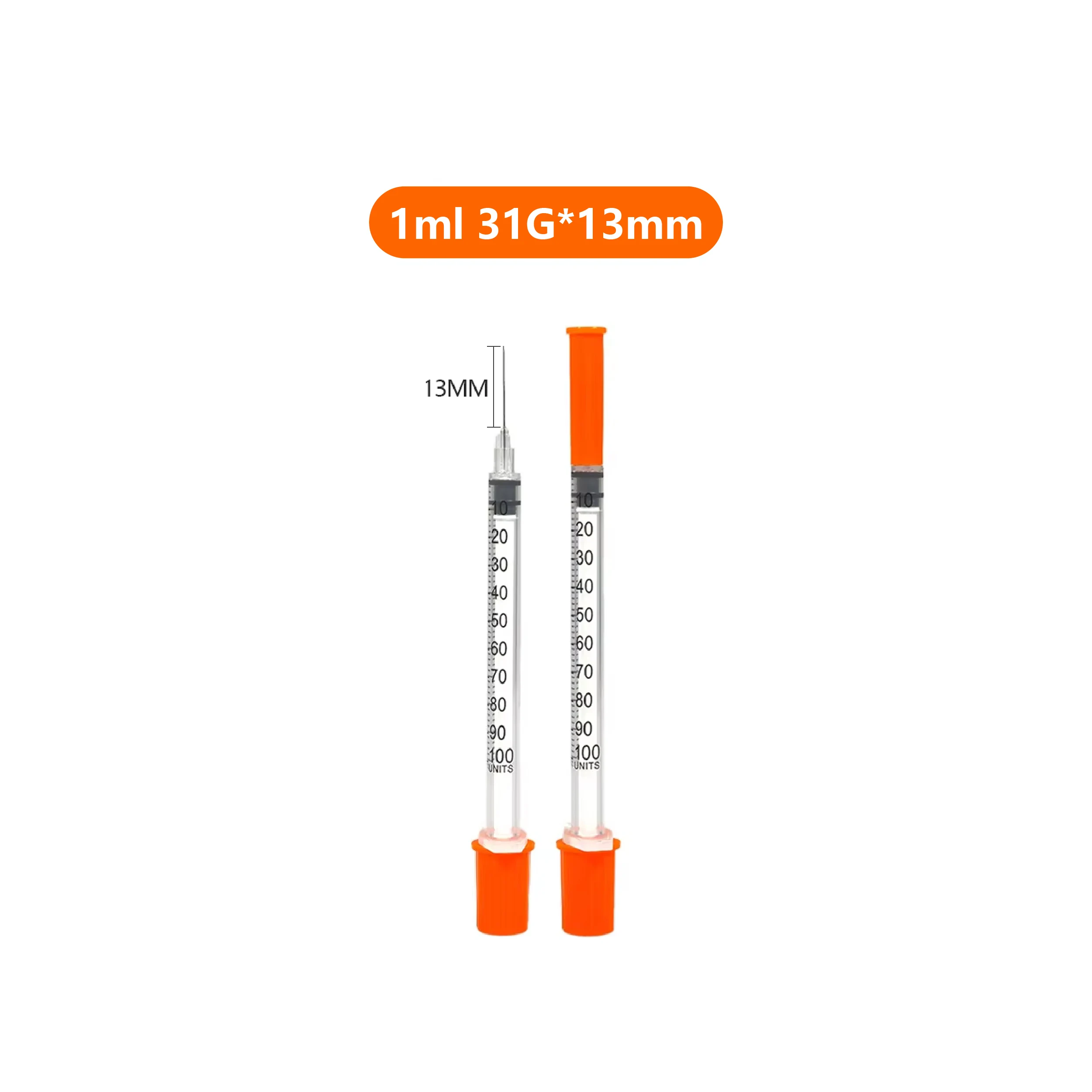 New Spec 1ml/cc 31G 13mm Plastic Manual Sterile Insulin Syringe With 1/2inch Needle Individually Wrapped for Pets Veterinary Use