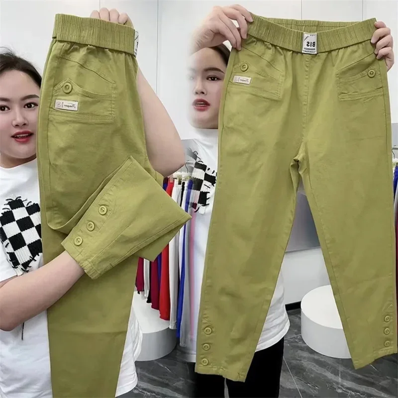 Spring Summer New Fashion High Waist All-Match Thin Casual Pants Female Nine-Point Pants Ladies Women Cotton Linen Harun Pants