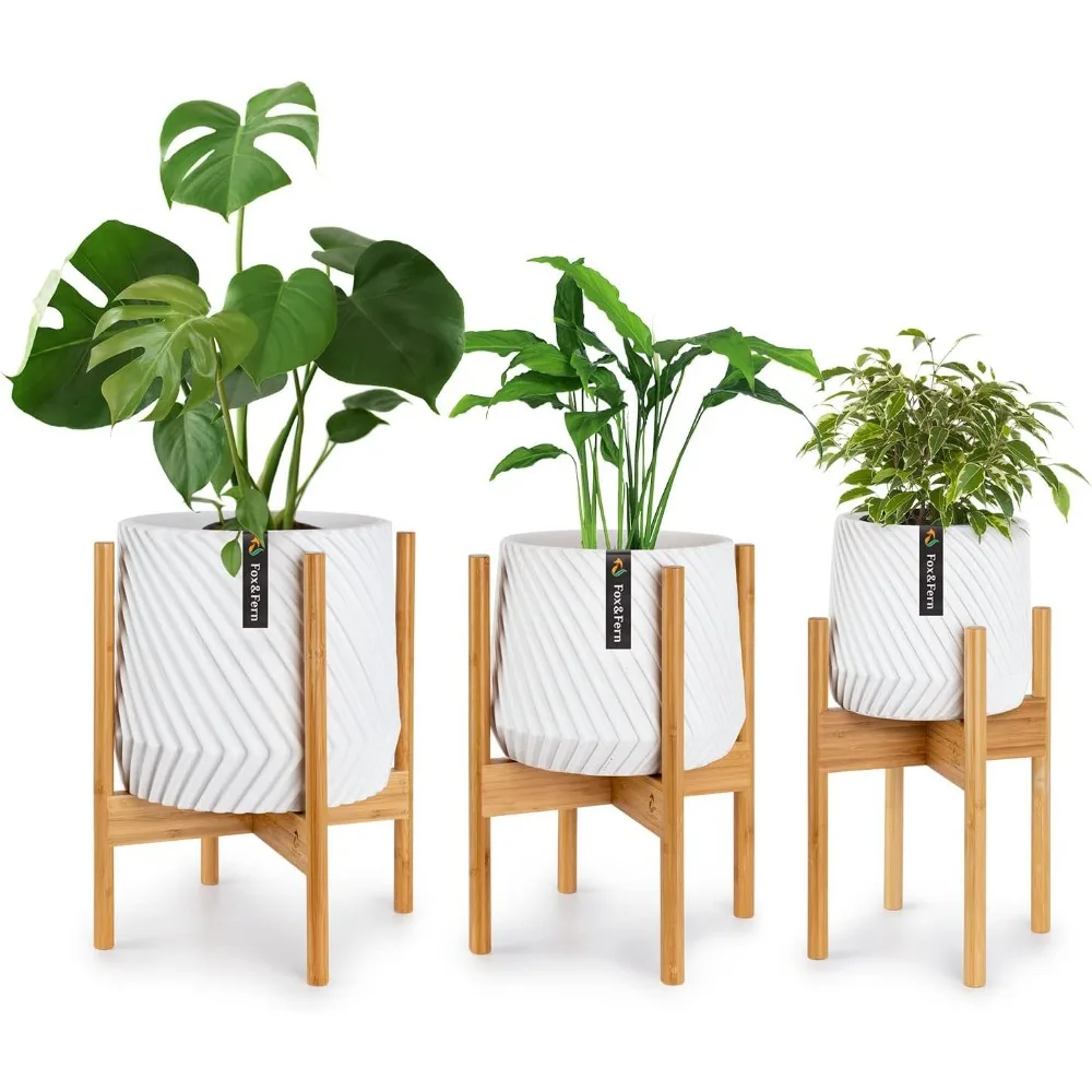 

Set of 3 plant stands for houseplants, bamboo pot stands for 8", 10" and 11.8" pots (not included); bamboo basin rack,