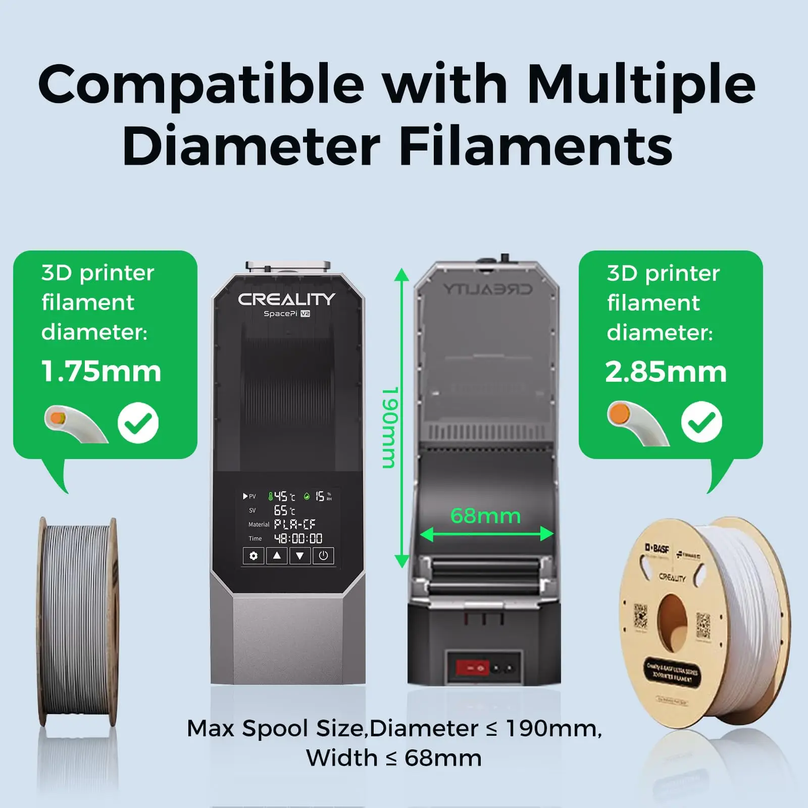 Creality Space Pi V2 Filament-Trocknerbox, verbesserte Filament-Aufbewahrung, Dehydrator mit einstellbarer Temperatur, 45 ℃ -75 ℃   Heizung 0-48h