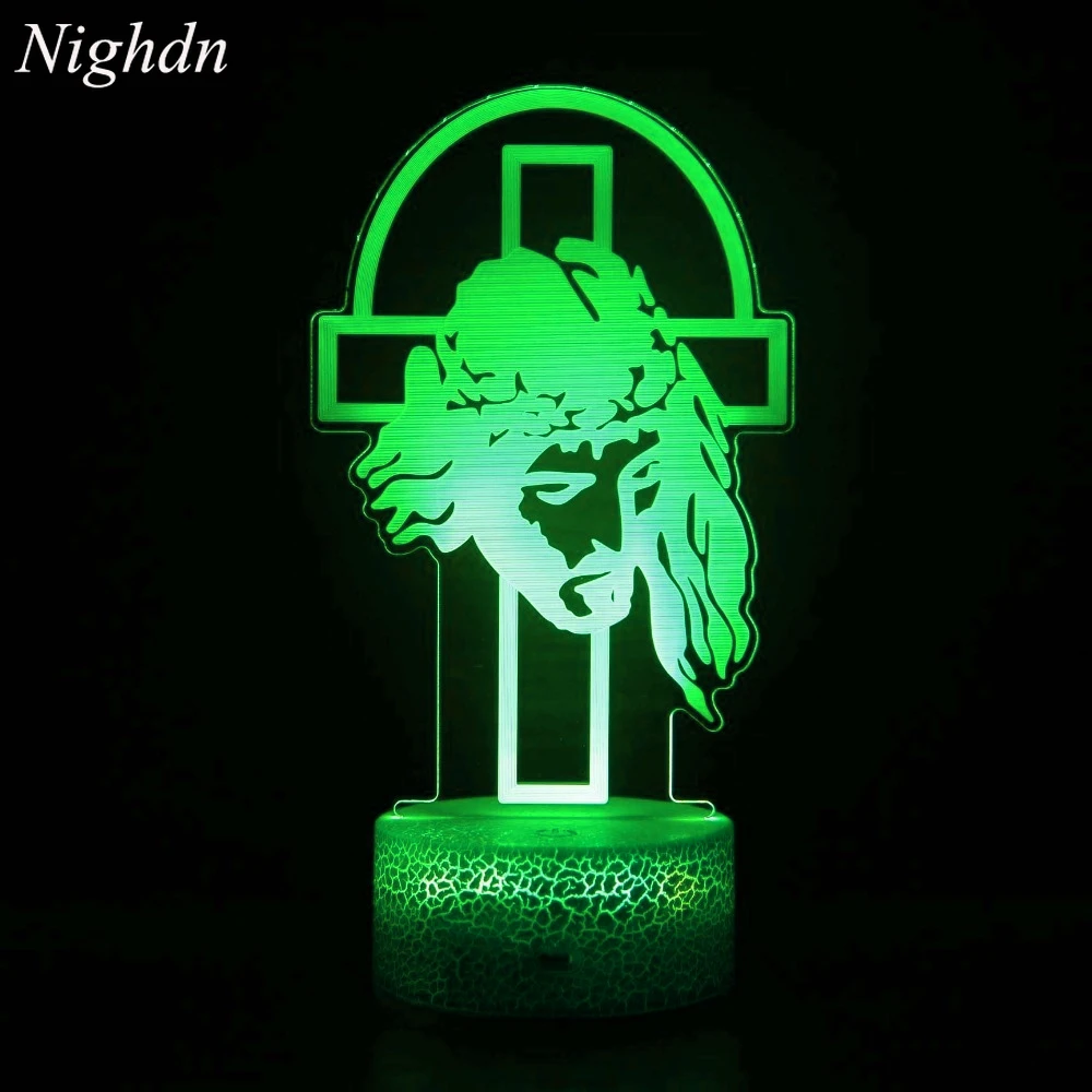 Nighdn Jesus Cross 3D Night Light Christian Illusion Lamp 7 Color Changing Home Decor Christmas Religious Church Gift for Friend