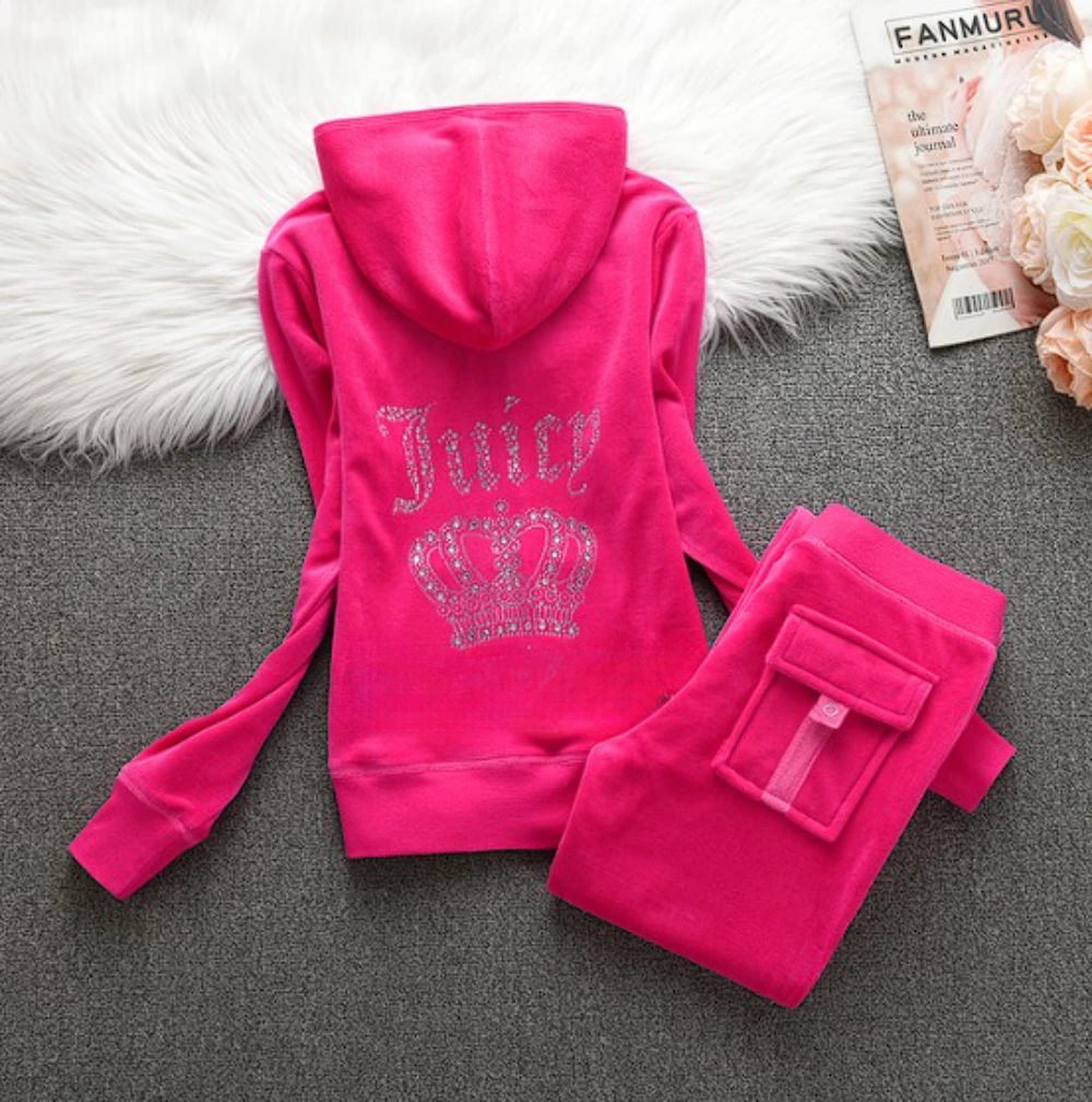 Juicy Cometure Velvet Tracksuit  Original Velvet High J Zipper Hooded Sweatshirt + Trousers Women Casual Hooded Sweatshirt Set