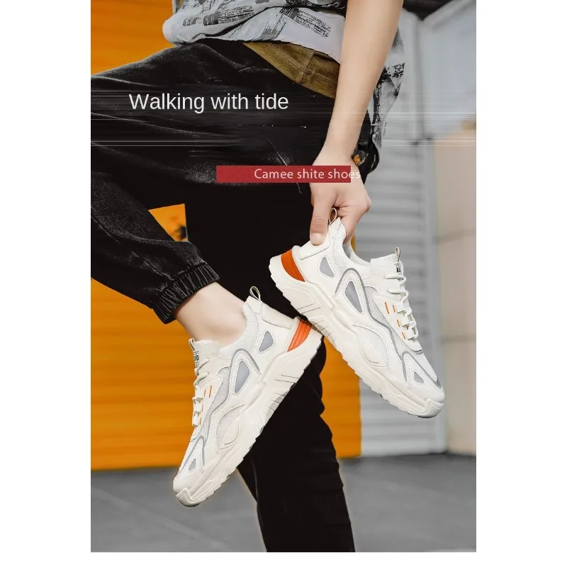 Men's Breathable Mesh Platform Dad Sneakers 2026 New Trendy Height Increasing Teen Student Daily Running Casual Footwear