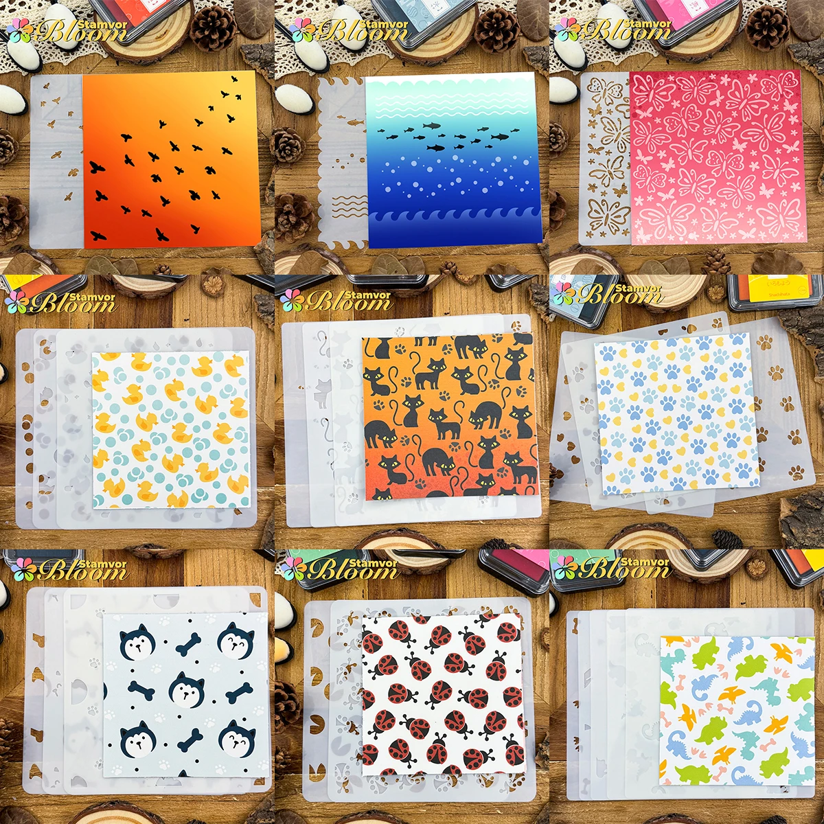 Original animales encantadores patos perros mariquitas dinosaurios mariposa patas gatos pájaros peces plantillas, papel-pintura en aerosol y Graffiti