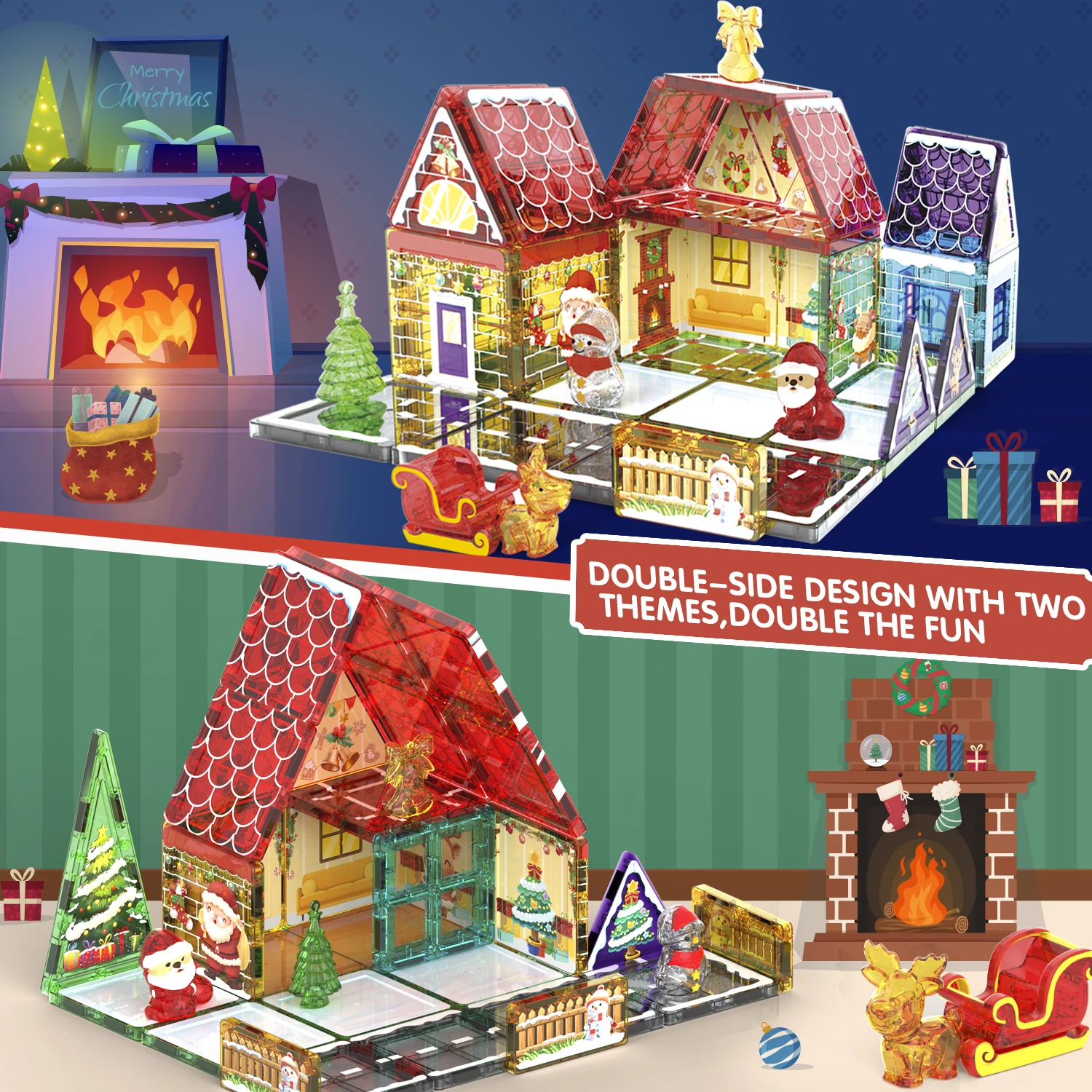 2025 Kerst Kleurrijk Venster Magnetische Tegel Bouwstenen Set DIY Puzzel 3D Puzzel Nieuwjaar Kinderen Speelgoed Kerstcadeaus