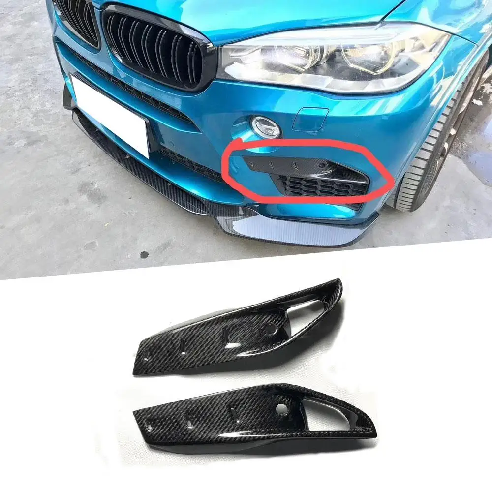 

2Pcs Dry Carbon Fiber Front Foglamp Trim Eyelids Air Vent Grill Frame Covers For BMW X5M F85 X6M F86 2015 -2019 Car Styling