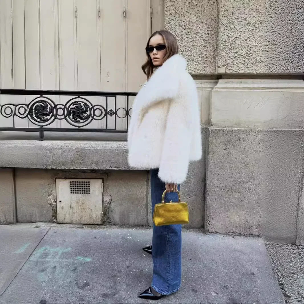 Cappotto di pelliccia di volpe bianca abrigo peludo mujer casaco feminino de inverno casaco de pele artificiale