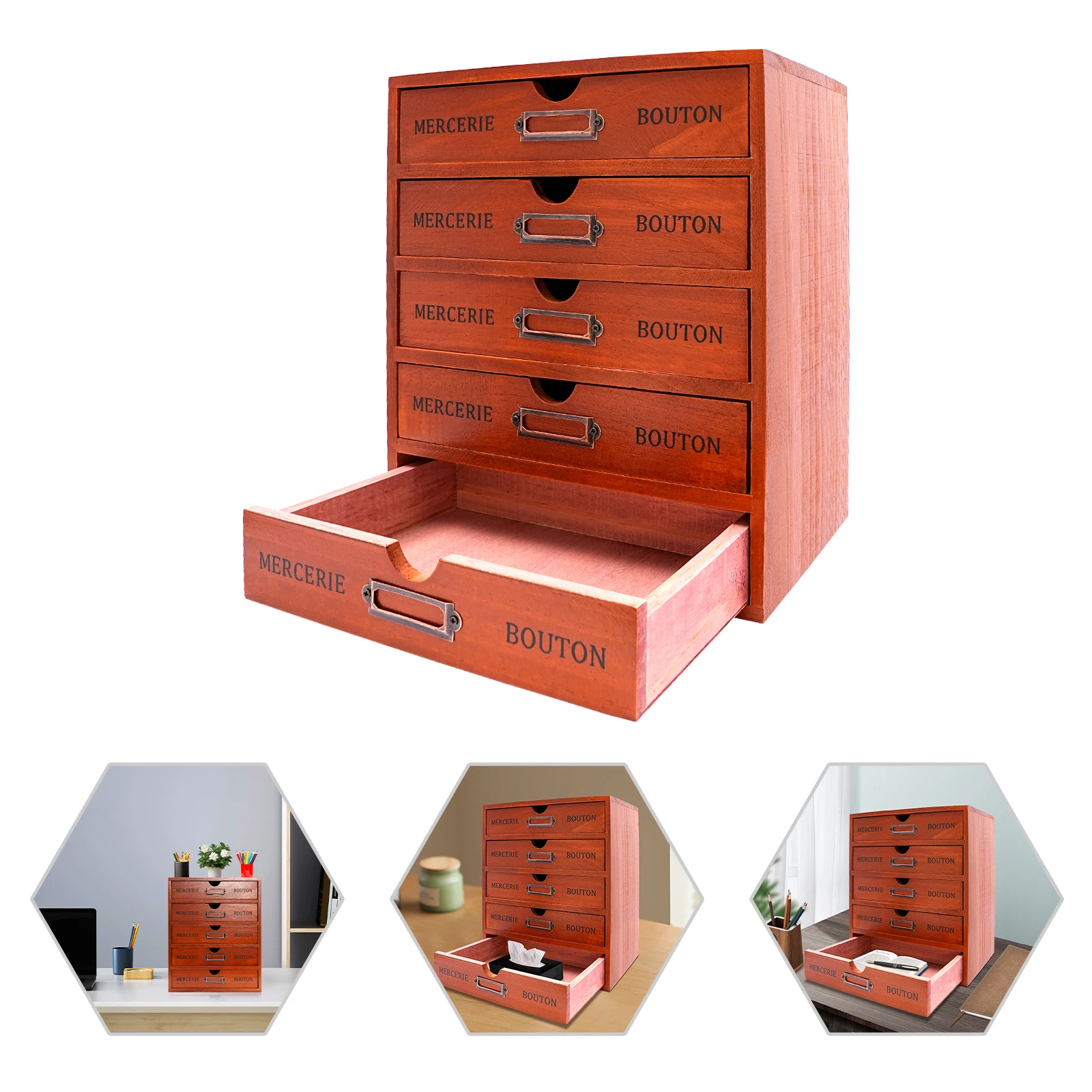 

Винтажный деревянный настольный органайзер 25x17,5x31 см с 5 ящиками, подходящий для офиса, кабинета, спальни, комода, кухни