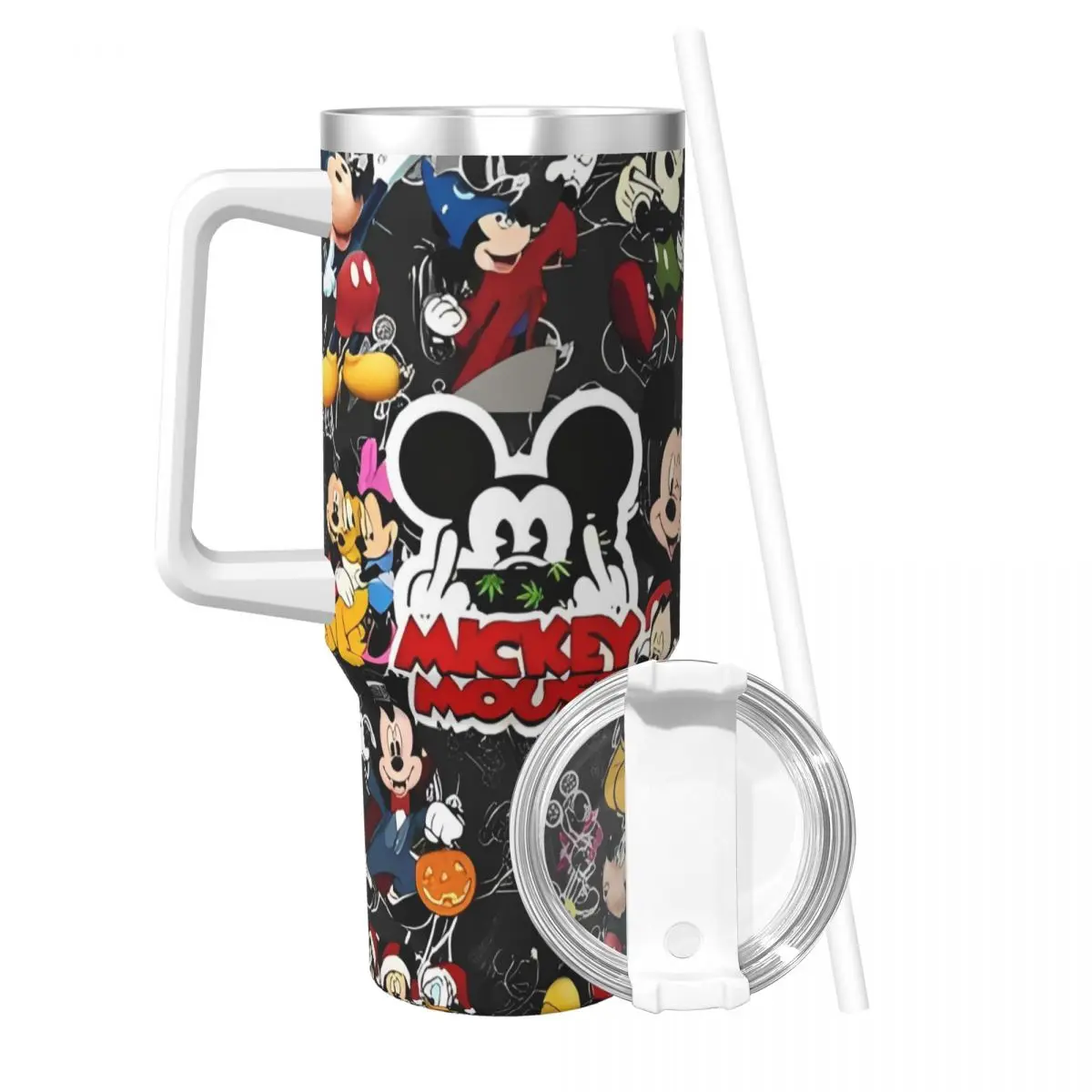 Mickey Mouse Miniso halloween Stainless Steel Tumbler Camping Coffee Mug With Straws Lid 40oz Car Mugs Cold and Hot Water Bottle