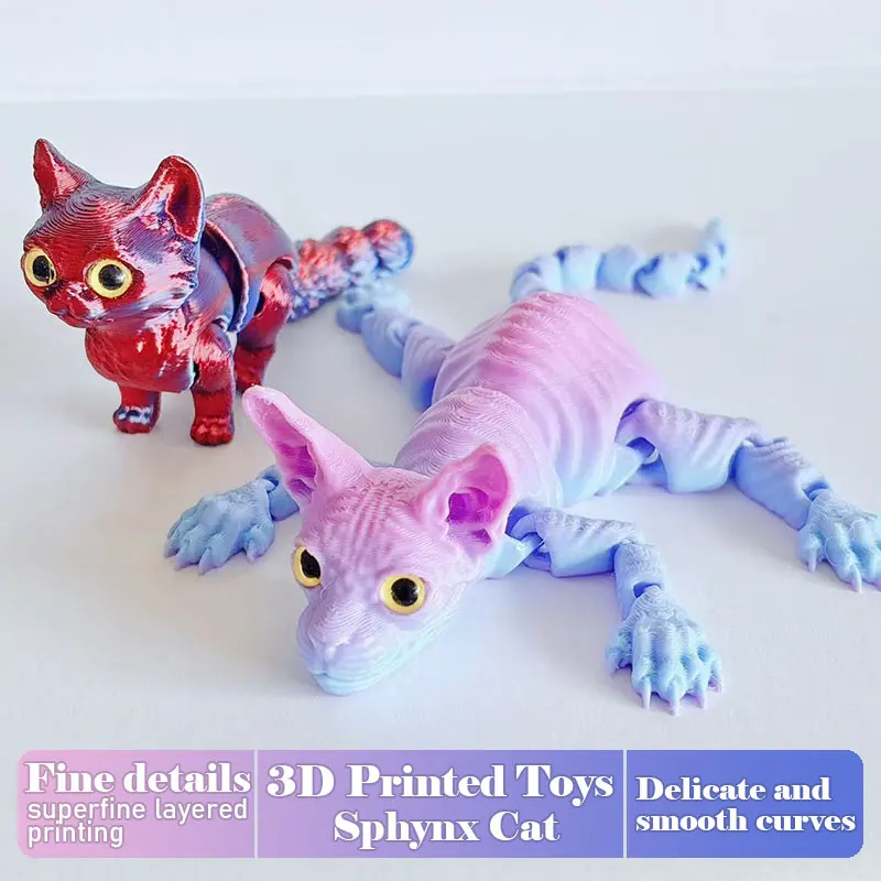 3d printed cat figure Realistic Mini Animals Toy Multi-Jointed Movable Home Decor Colorful Desktop Craft Ornament Birthdays Gift