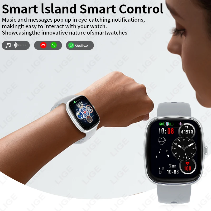 الأصلي LIGE ساعة ذكية مساعد صوتي بلوتوث دعوة معدل ضربات القلب شحن مغناطيسي النساء الرجال ساعة ذكية وسائط رياضية متعددة #6