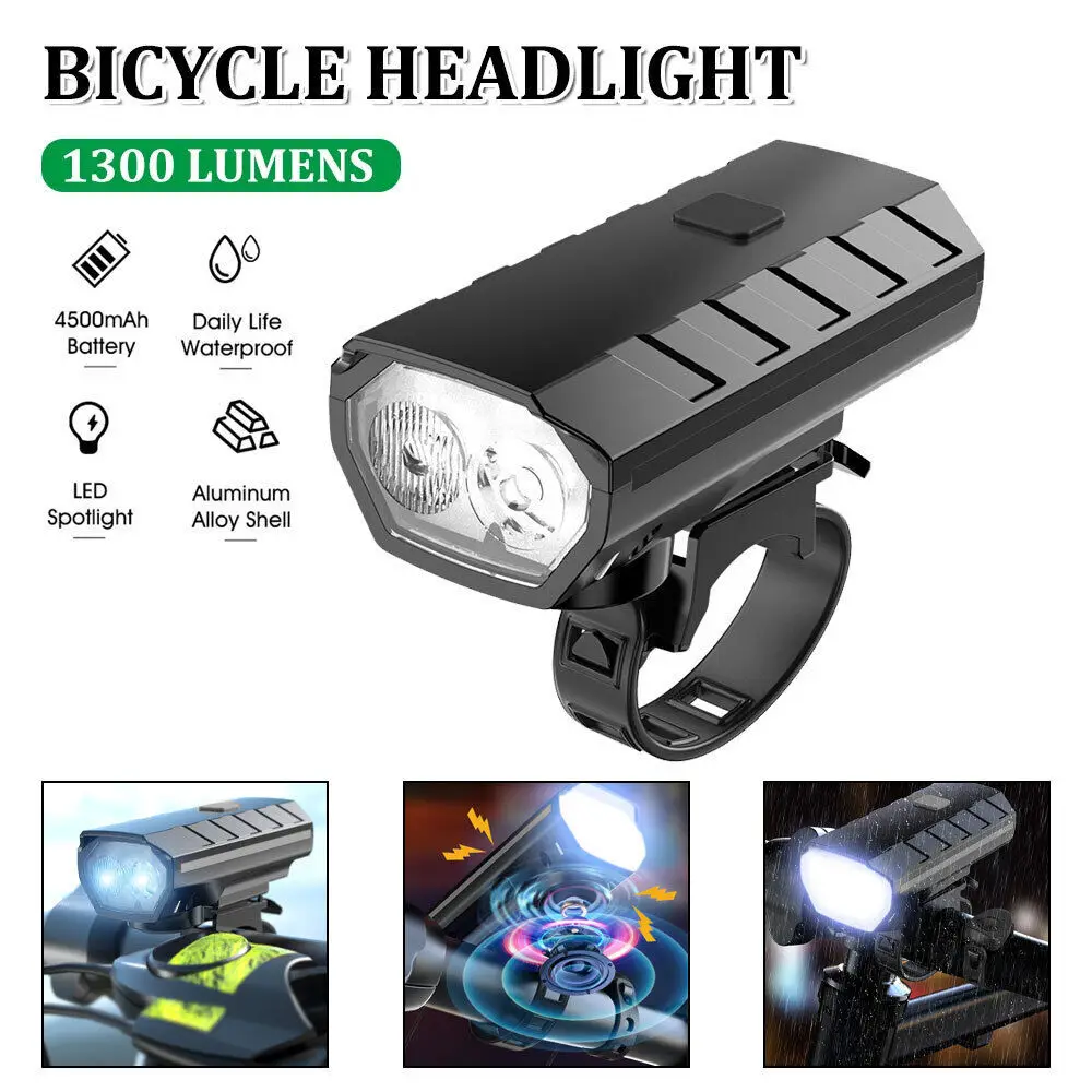 LED Bike Light USB Rechargeable 4 Modes Black ABS Cycle Front Lights Waterproof