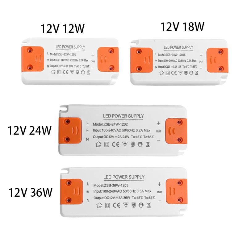 

LED Driver Power Supply 12W 18W 24W 36W AC 110V 220V 12V 1A -3A Power Supply Control Lighting Transformers For LED Light Strip