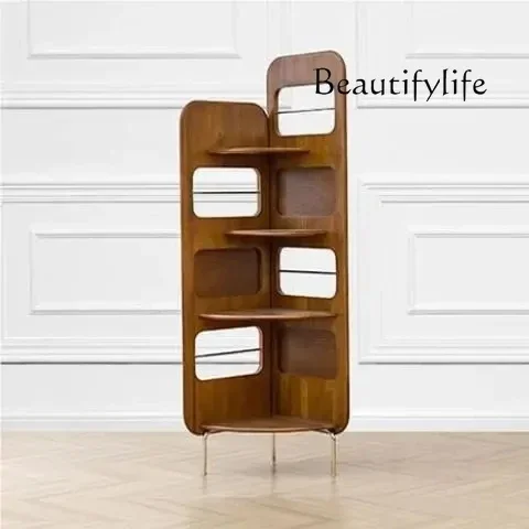 Nordic household solid wood corner frame modern simple medieval bookshelfdecoração