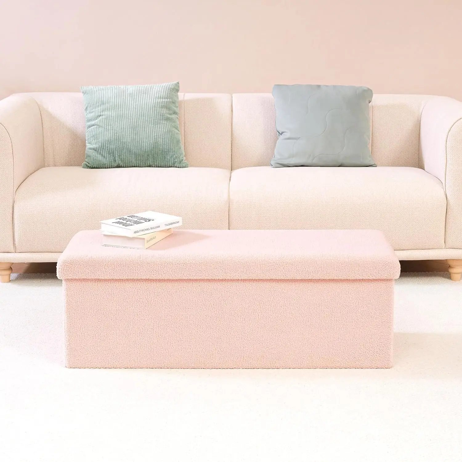 مسند للقدمين من شيربا للتخزين، مسند للقدمين قابل للطي، صندوق تخزين عثماني كبير من الفرو الصناعي، مقعد المدخل