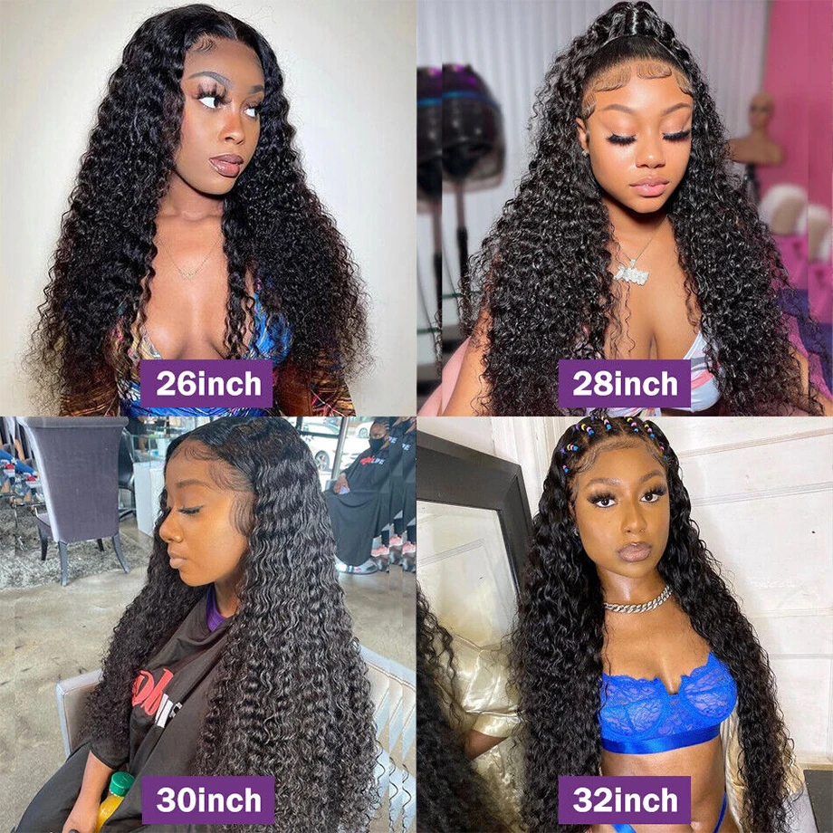 Perruque Lace Front Wig Deep Wave Naturelle Bouclée, Cheveux Humains, 13x6, 30 Pouces, 4x4, Transparente, pour Femme