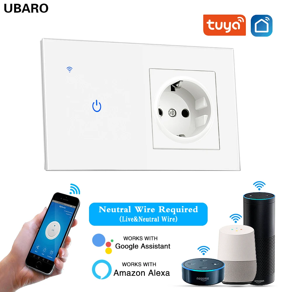 

146*86 EU Smart House Tuya Wifi Switch Socket Glass Panel Sensor Button Inteligente Work With Google Home Alexa Voice Tuya APP