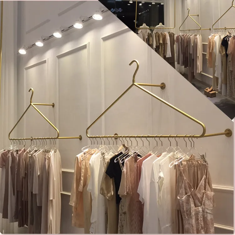 Customized clothingstore dress wedding display rack on wall wallhanger gold simple women's clothing children's clothingclothe