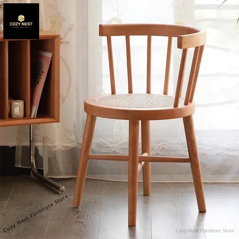 Nordic solid wood dining  rattan French retro arm casual backrest windsor  tea table armrest  princess