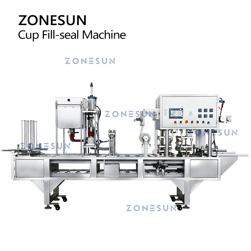ZONESUN Liquid Heating Filling Cup Sealing Machine Automatic Piston Pump Paraffin Wax Jelly Food Packaging Production ZS-AFS01