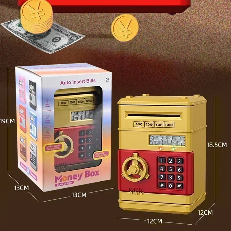 Electronic Piggy Bank Automatic Mini Safe Cash Coins Saving Money Box Password Counter Code Key Lock Coin Bank ATM Child Gift