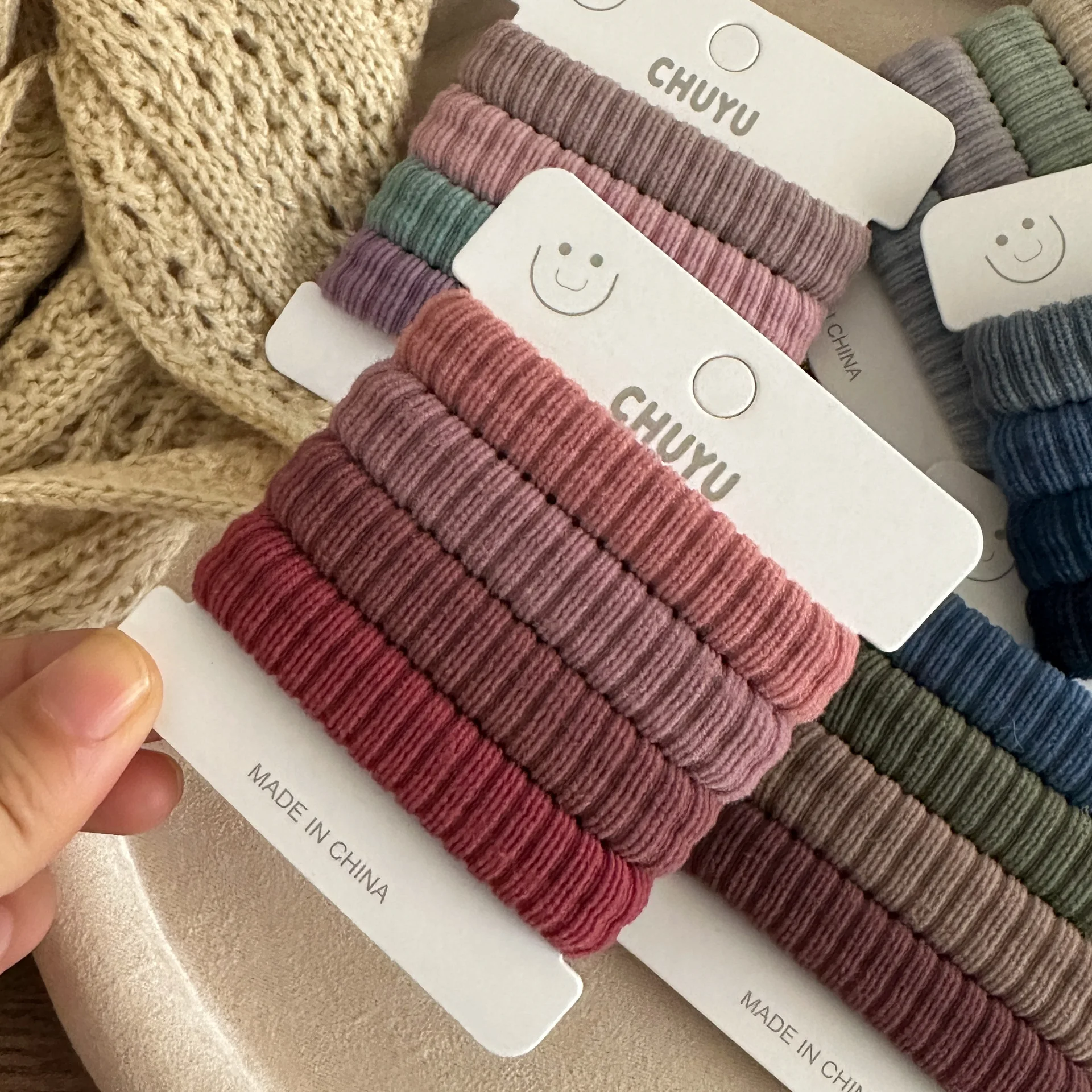 Japanese Scrunchie 4PCS Card Thick Terry Hair Ties Colorful Versatile Hair Accessories