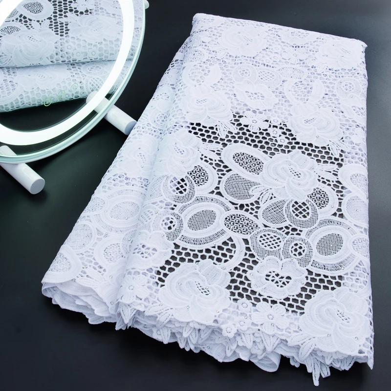 

White African Water Soluble Lace Fabric 2023 African Guipure Cord Lace5Yards For Women Party Wedding DressesA3085