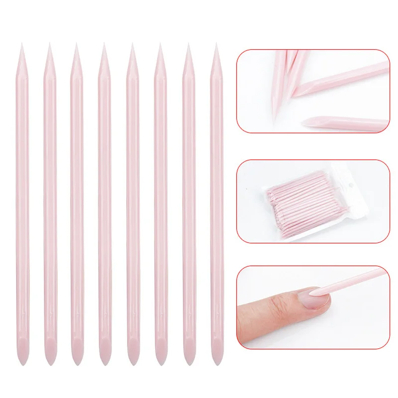 100 Stück wieder verwendbarer Nagel Nagel hauts chieber rosa Kristalls tifte Nagel maniküre Entferner Kunststoff Design Nagel gel für Nail Art Tools