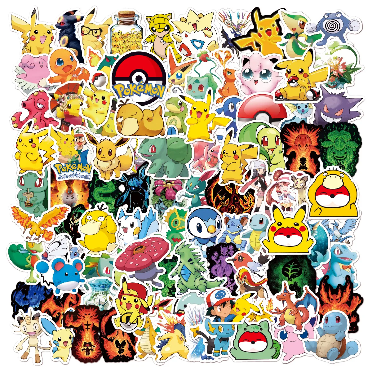 100pcs Pokemon Sticker Pack Waterproof Anime Stickers Cute Laptop Skin Kawaii Packaging DIY Phone Case Handbook Stationery