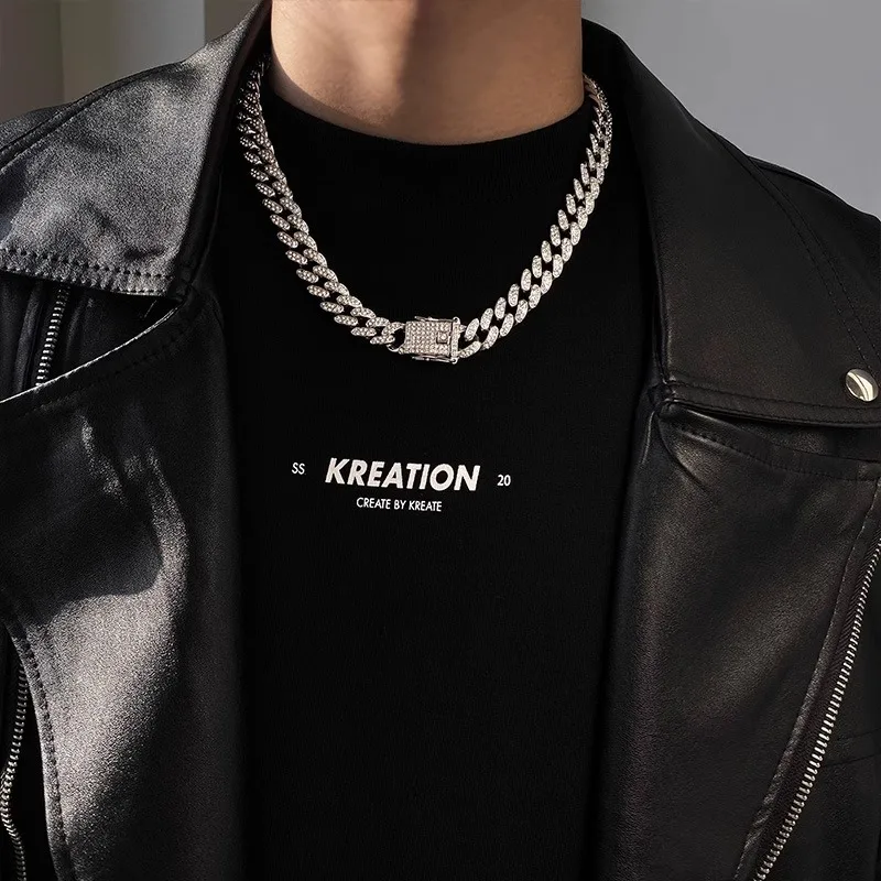 TrendMen Hiphop Rock Cuban Link Kette Legierung Halsketten Für männer Jungen Gold Farbe Metall Kristall Schlüsselbein Kette Partei Schmuck Geschenke