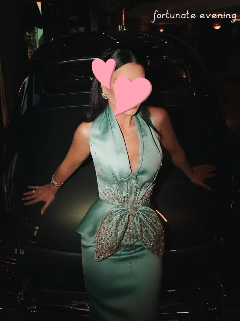 Fortunate Avond Elegante Vintage Zoete Sexy Groene Zeemeermin Pailletten Kralen Strik Formele Gelegenheid Prom Jurk Avondfeest Jurken