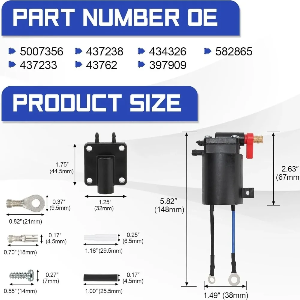 

Электромагнитный клапан подачи топлива (соленоид) для лодочных двигателей Johnson, Evinrude, OMC с OEM номерами 5007356, 5828665, 397909. Подходит для различных моделей.