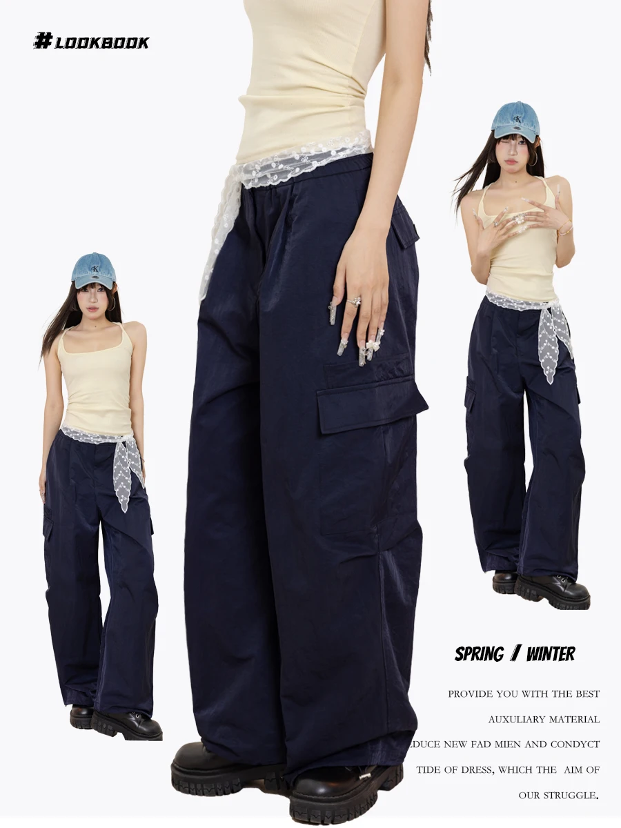 

Новые женские повседневные брюки свободного кроя в американском стиле, широкие штанины, рабочая одежда, комфортные, с эффектом стройности, уличный стиль