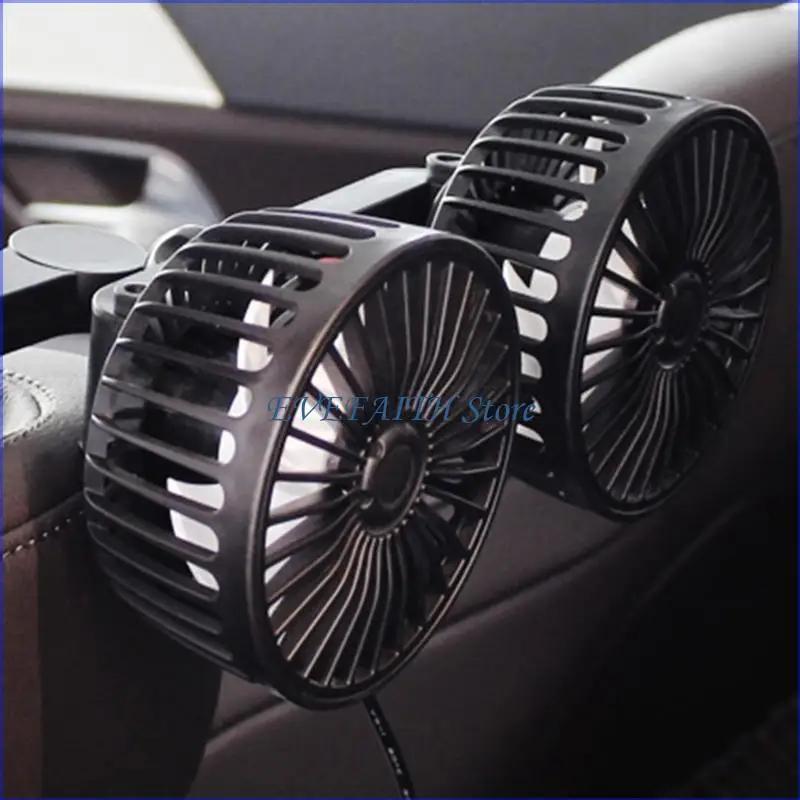 124B Car Fan Portable Vehicle Fan Dual Head Electric Fan Vehicle USB Fan 300 Degree