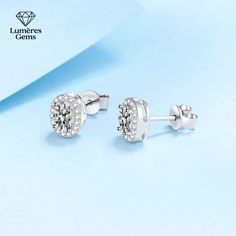 

Genuine Platinum PT950 Earrings 0.5/1Carat D Color Moissanite Oval Shape Gift Women Engagement Stud Earrings Original Certified