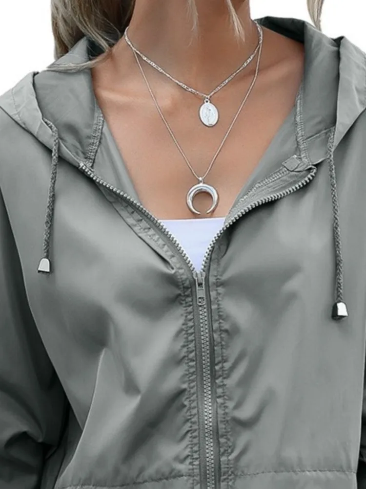 

Woman's Spring Autumn Casual Lace-up Design Coats Fashion Solid Color Hooded Hood Zipper Jacket Ladies Loose Streetwear Clothing