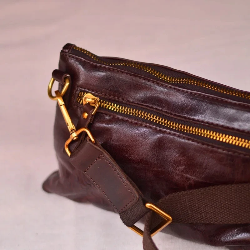 

AETOO Vintage women's crossbody pleated cowhide vegetated leather portable storage bag for men and women handmade Fanny pack mob