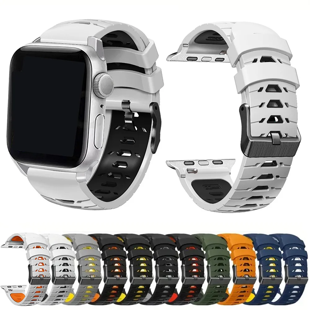 Pulseira de Silicone Respirável para Apple Watch, Pulseira de Pulseira Ultra 2, 49mm, Série 9, 8, 7, SE, 6, 45, 44, 42, 41, 38mm