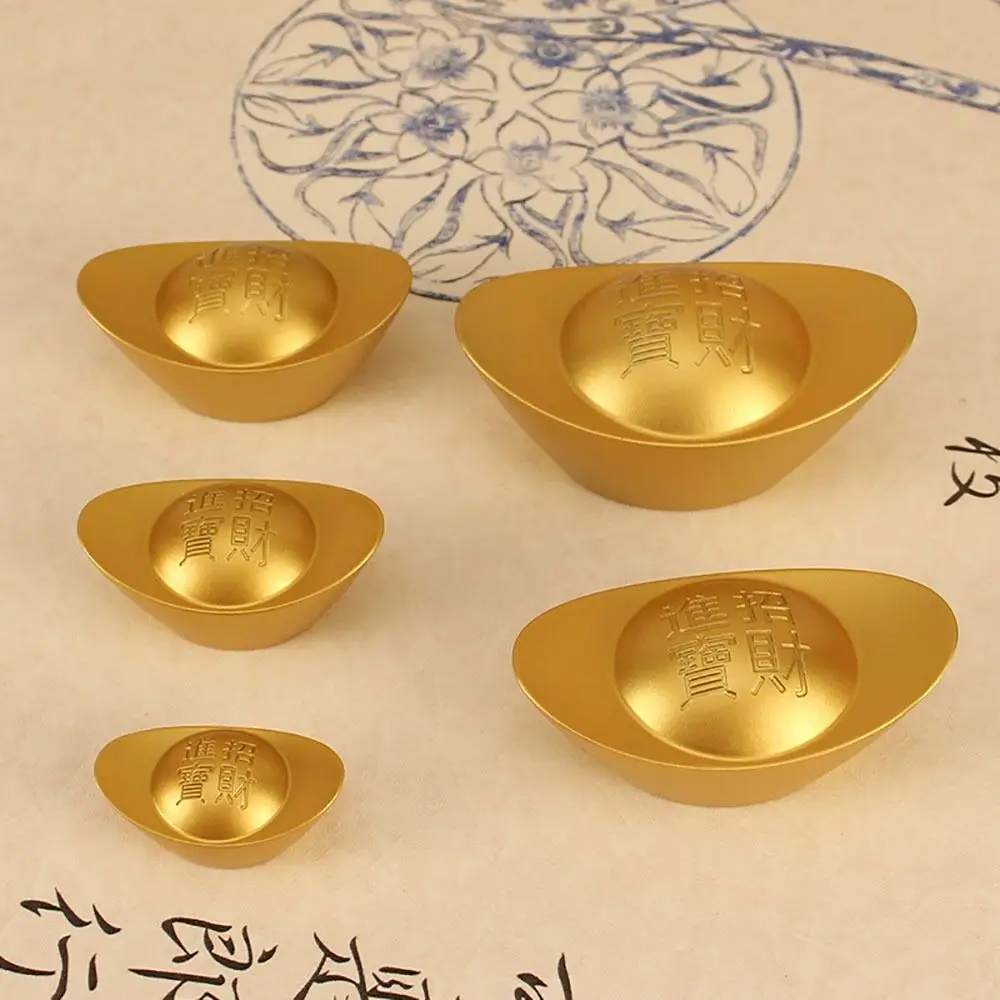 1Pcs Durable Chinese Style Brass Ingot Solid Retro Feng Shui Ornament Gold Yuanbao Home Office