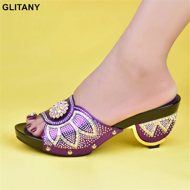 

Purple Color Women African Wedding Shoes High Quality Elegant Italian Women Shoes with Stone High Heels Women Pumps for Parties