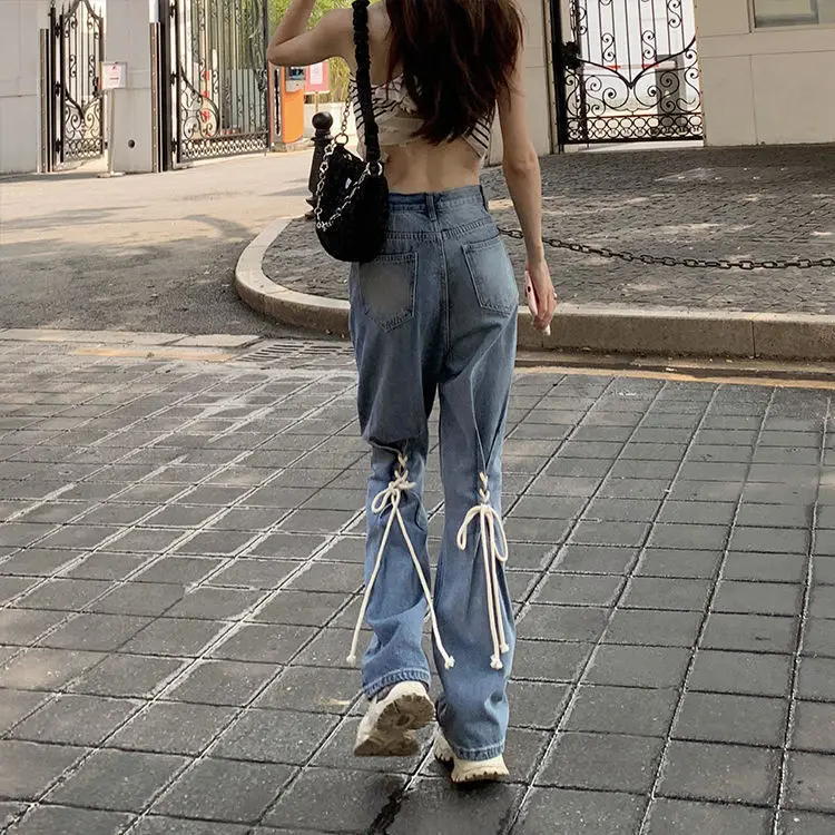 

Autumn Women'S Clothing Wide Jeans Woman Western Cowgirl American Style Retro Female Denim Fashion Comfortable Tassels Fringe