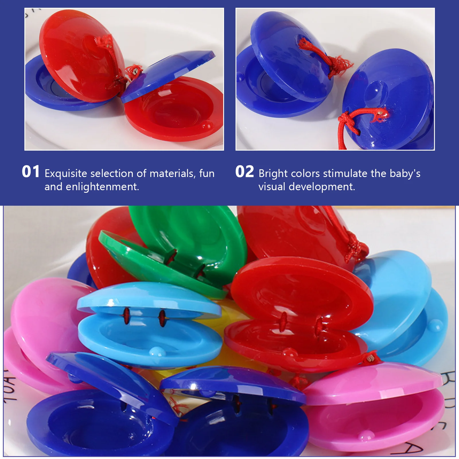 24 Uds castañuelas de colores brillantes instrumentos de percusión herramientas de educación musical para niños desarrollo de entrenamiento de ritmo preescolar