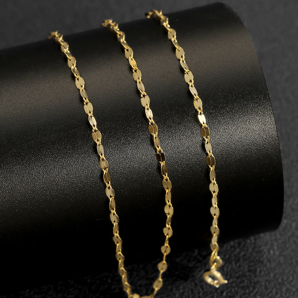 Real 100% Pure 925 Silver 18K Gold Plated Waterwave Chain Chopin Link Necklace Neck Collar for Women Fine Jewelry Gifts