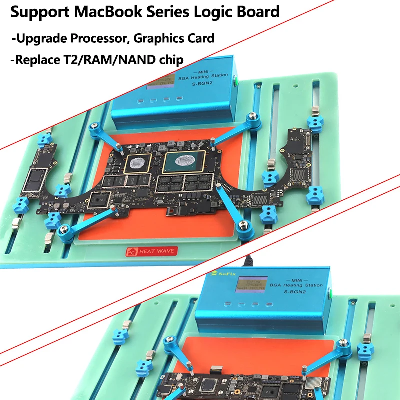 SoFix S-BGN2 Mini BGA Heating Station Laptop Motherboard Reapir PCB Holder Clamp For Macbook CPU GPU Chip Glue Removal Tool