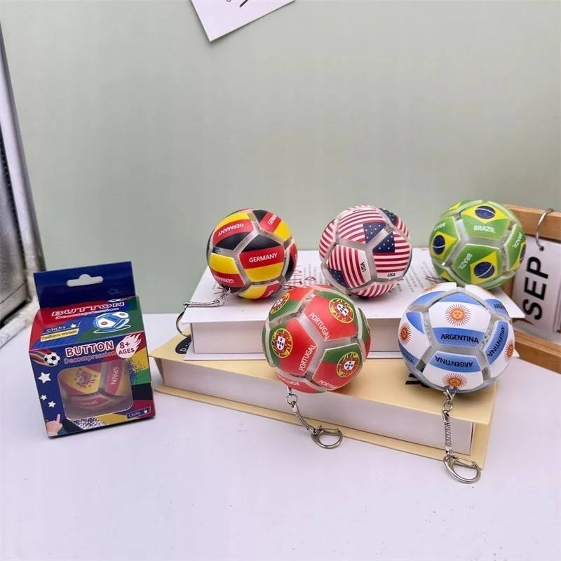 Button Decompression Football Flag Keychain Pinch Mini Portable Size Relief Stress Anxiety Souvenir Toy for Fans Novelty Gift