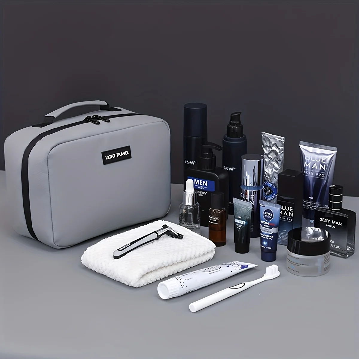 Männer Doppel Offene Make-Up Lagerung Tasche Tragbare Zipper Verschluss Make-Up Und Schönheit Tasche Business Reise Toilettenartikel Organizer Taschen – Detail 7