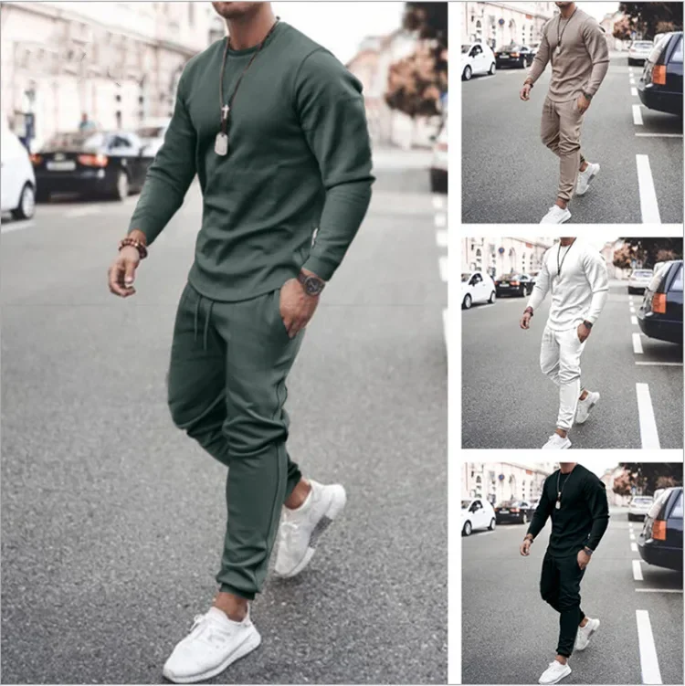 Summer New Cross-Border European American Independent Long Sleeve Casual Suit 2-Piece Set Trendy Men's Fashion Multicolor Stock