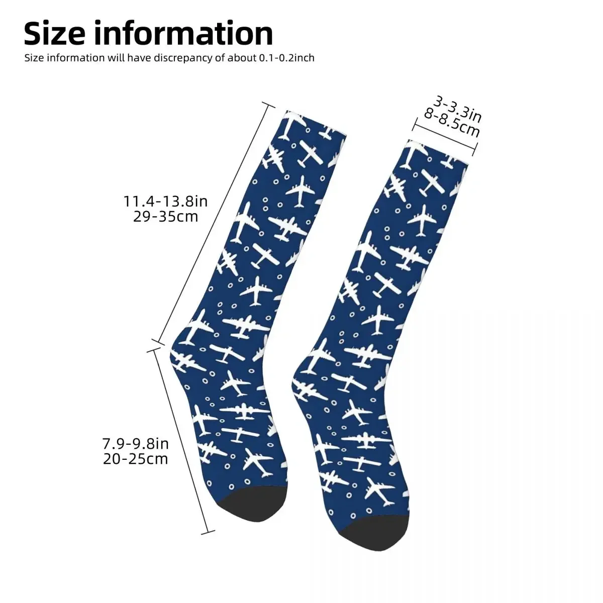 Chaussettes à motif de Silhouette d'avion bleu et blanc, bas doux Harajuku, chaussettes longues toutes saisons pour cadeau d'anniversaire unisexe