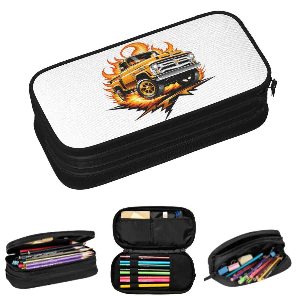 

Cool Flame Off Road Vehicle Print Pencil Cases for Students School Pen Box Pencil Bag Large Capacity Pencil Pouch